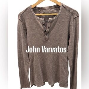 John Varvatos. Brown Long Sleeve Henley Shirt